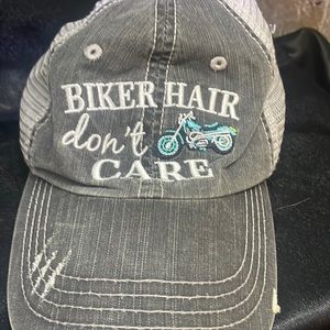 Gray hat BIKER HAIR don’t CARE